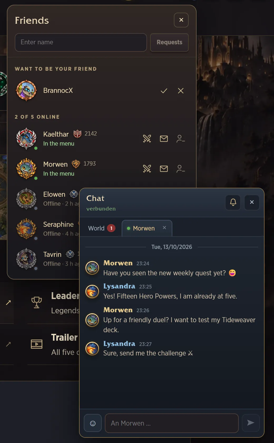 Friends list and chat window